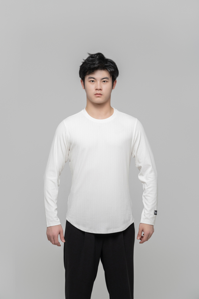 Men's Beauty Strip Round Button Top (Black)