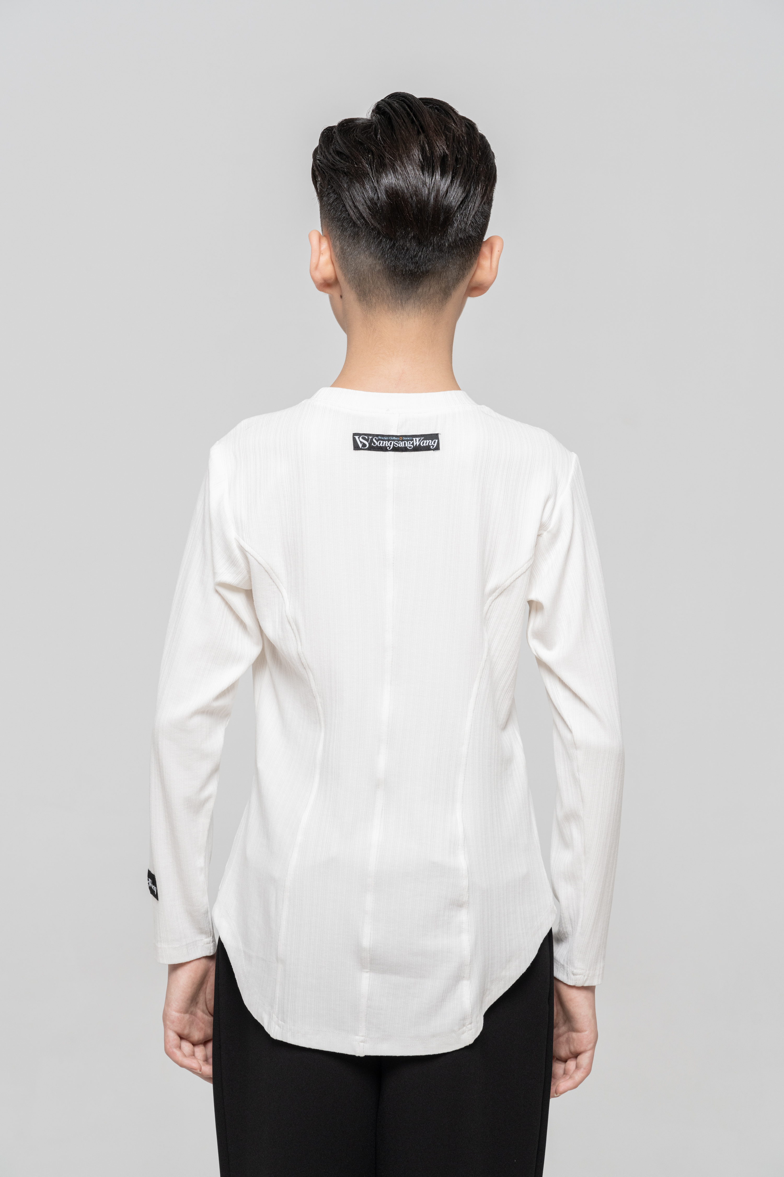 Boy's Beauty Strip Round Button Top (White)