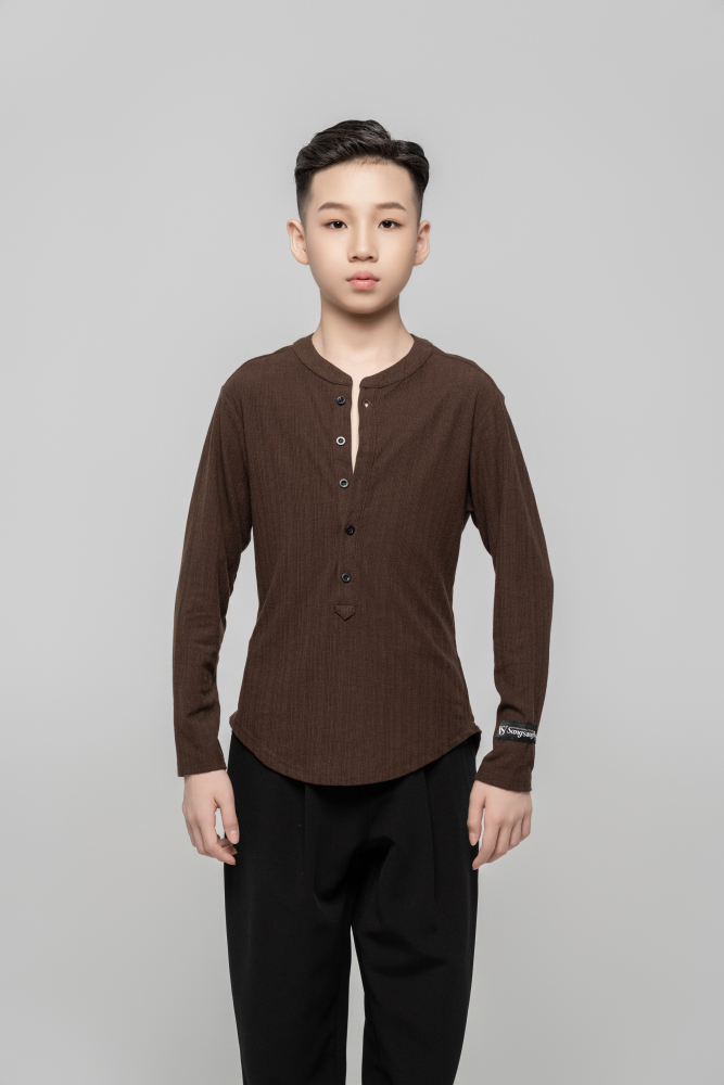Boy's Beauty Strip Button Top (Brown)
