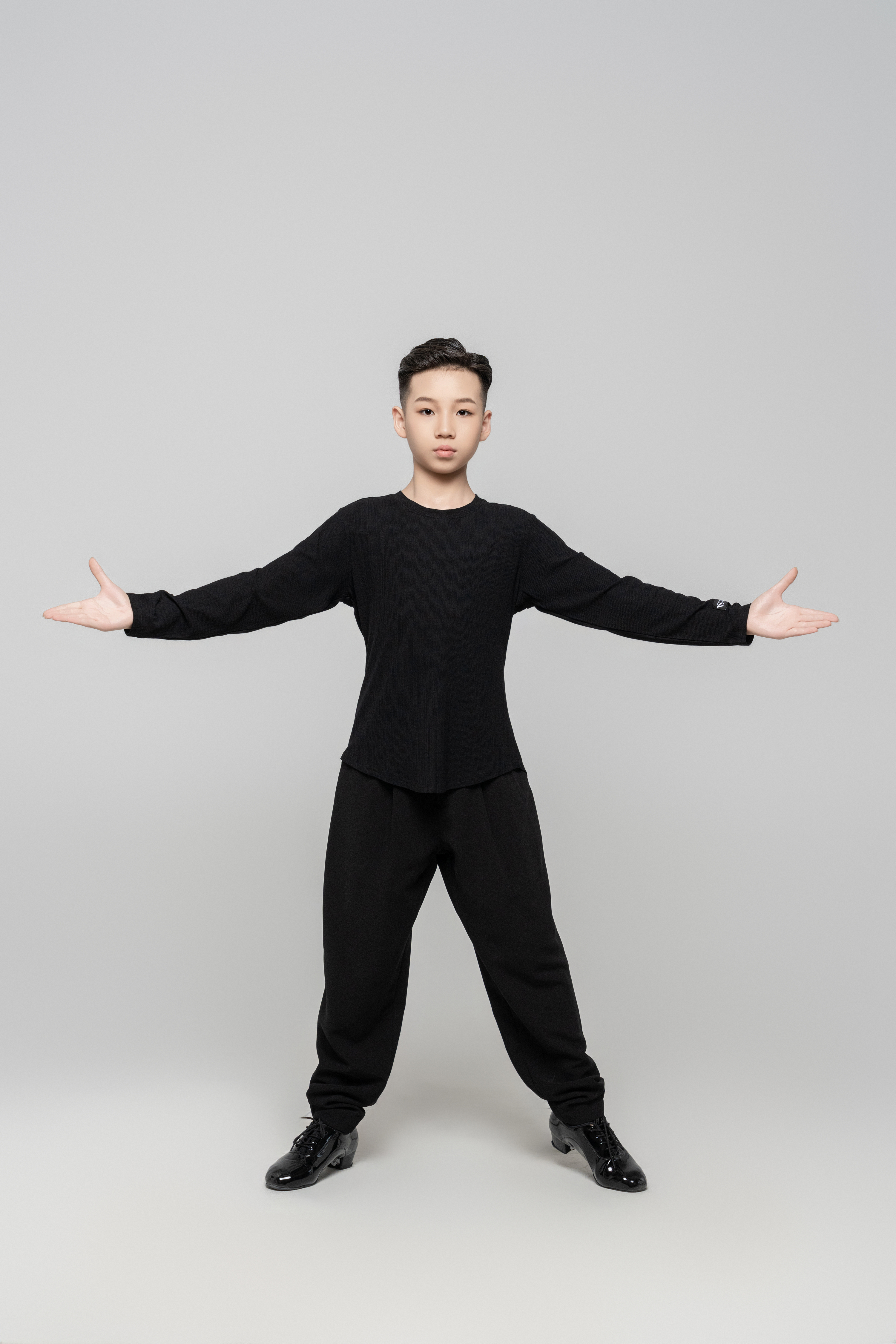 Boy's Beauty Strip Round Button Top (Black)