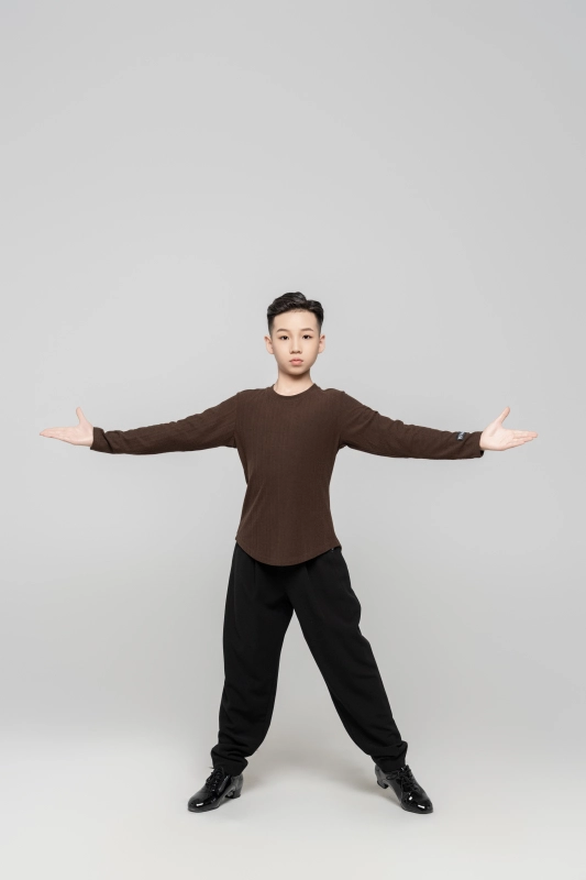 Boy's Beauty Strip Round Button Top (Black)