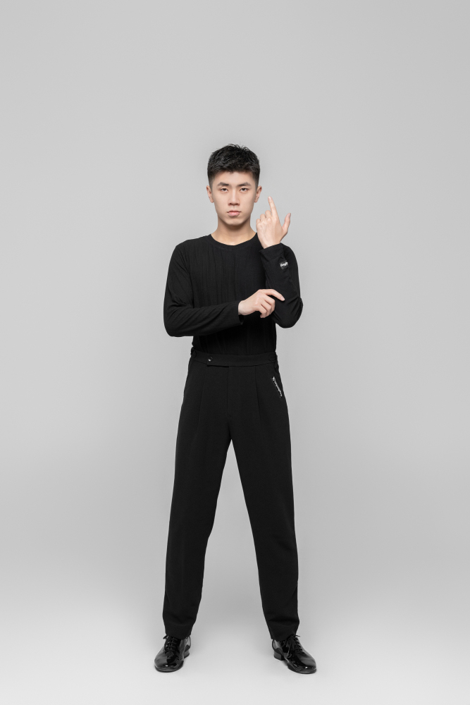 Men's Beauty Strip Round Button Top (Black)