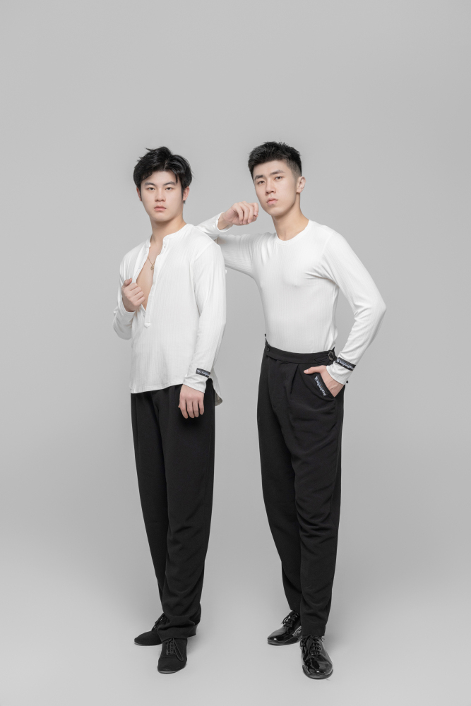 Men's Beauty Strip Round Button Top (Black)