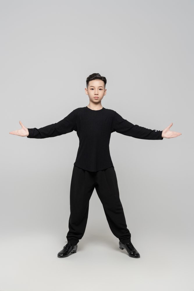 Boy's Beauty Strip Round Button Top (Black)