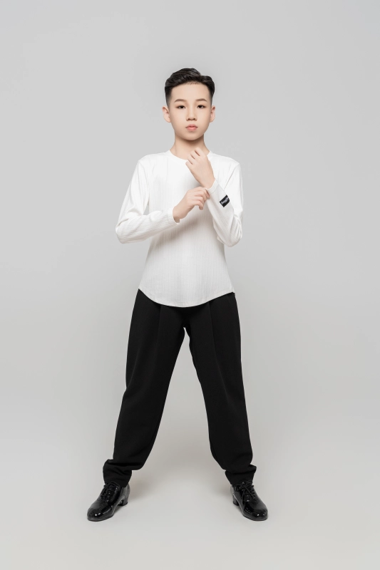 Boy's Beauty Strip Round Button Top (Black)
