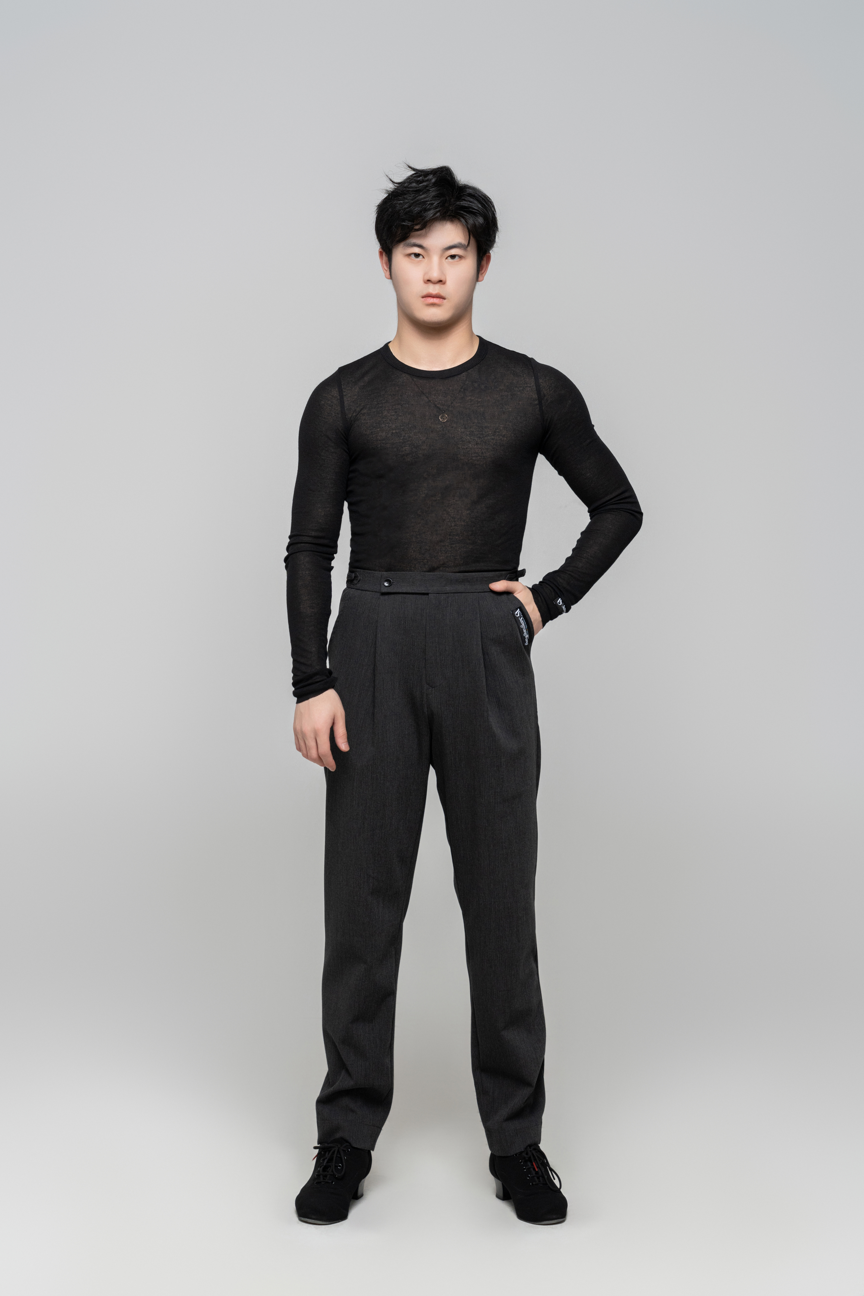 Men's double-rings Cool pants (Texture Gray)