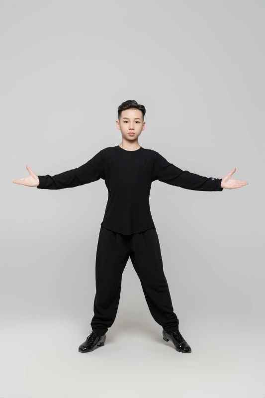 Boy's Beauty Strip Round Button Top (Black)