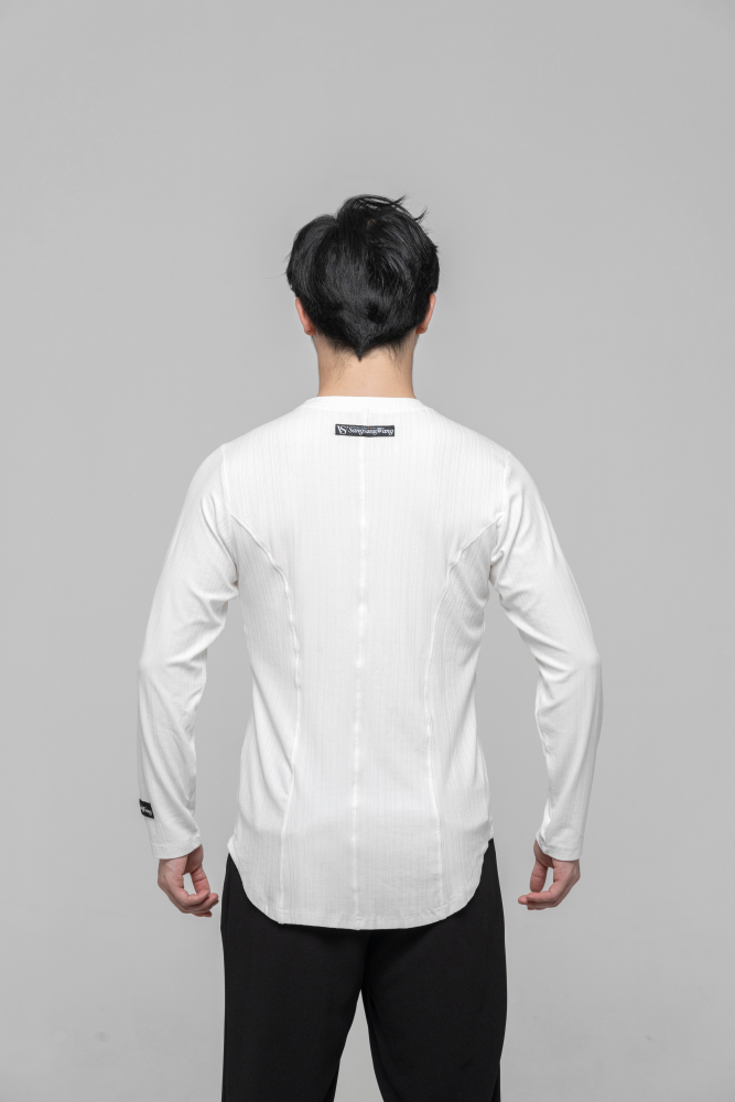 Men's Beauty Strip Round Button Top (Black)