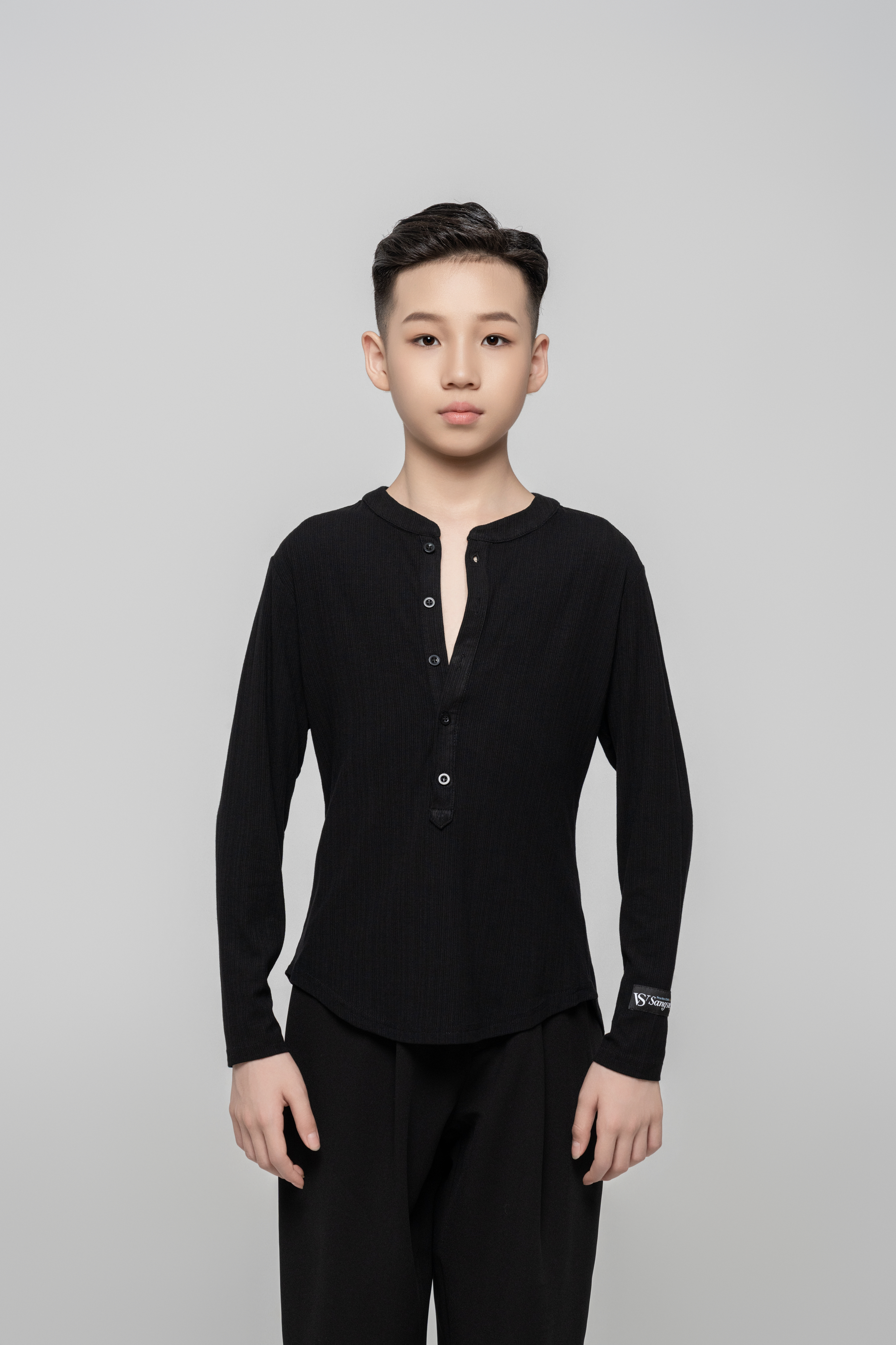 Boy's Beauty Strip Button Top (Black)