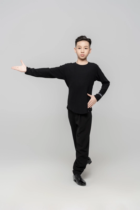 Boy's Beauty Strip Round Button Top (Black)
