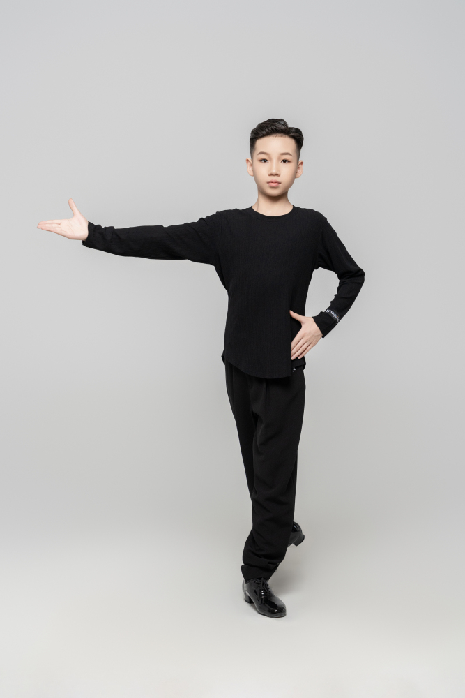Boy's Beauty Strip Round Button Top (Black)