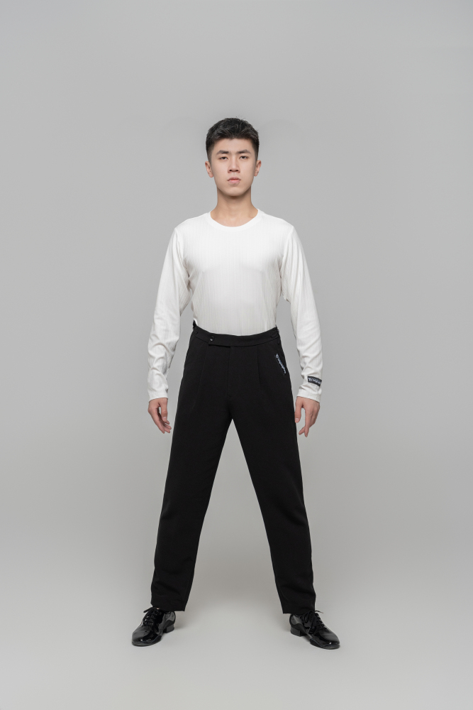 Men's Beauty Strip Round Button Top (Black)