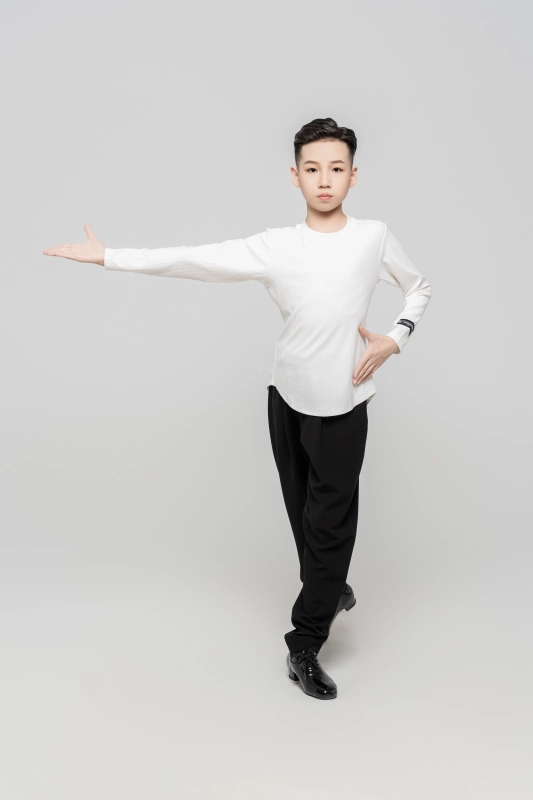 Boy's Beauty Strip Round Button Top (Black)