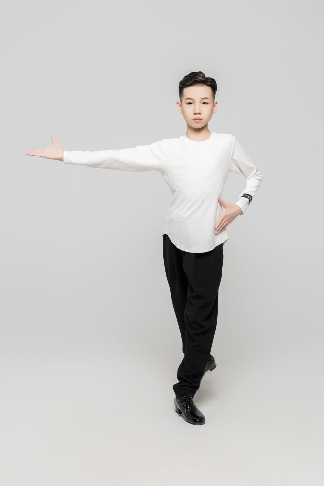Boy's Beauty Strip Round Button Top (Black)