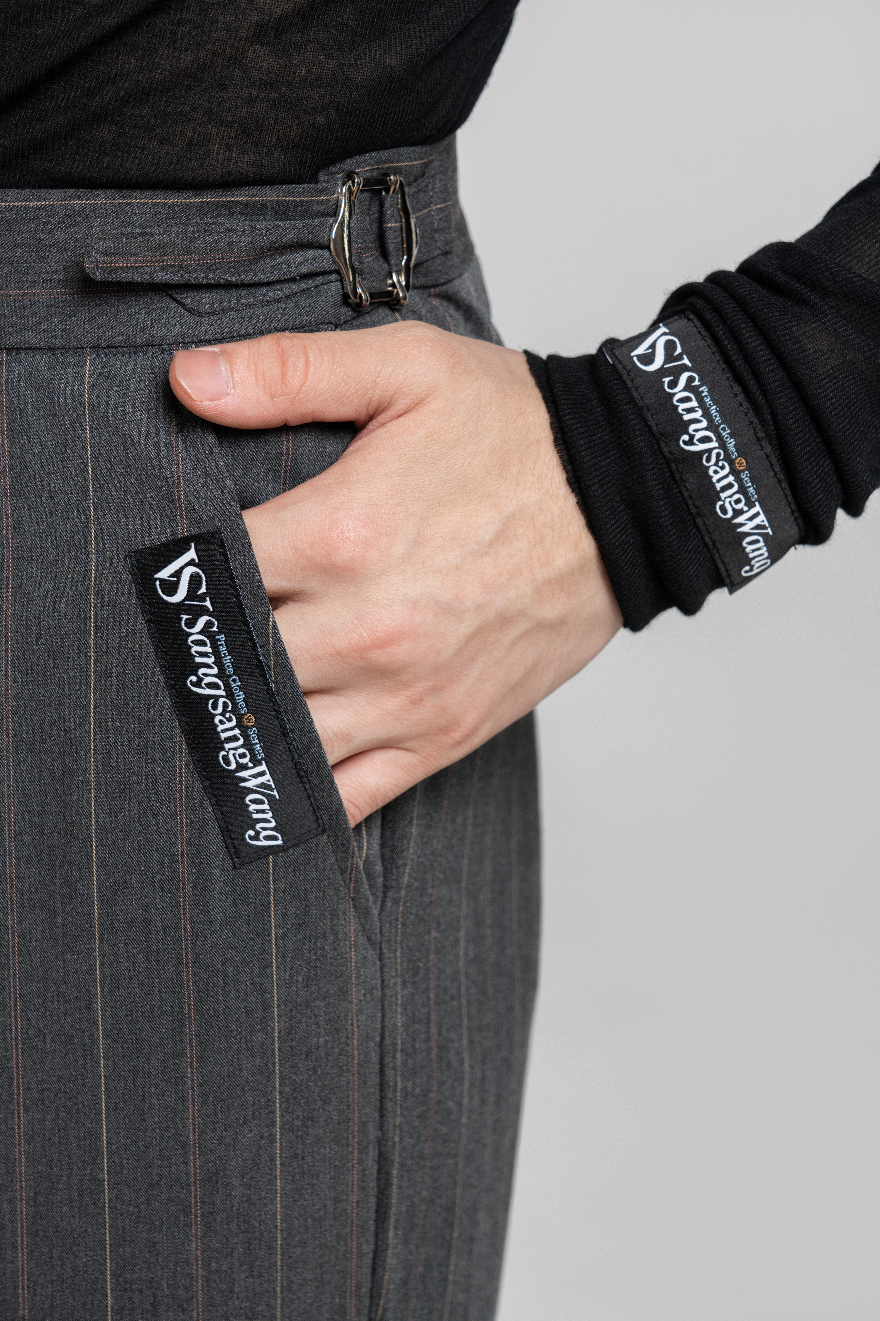 Men's double-rings Cool pants (Striped Gray)