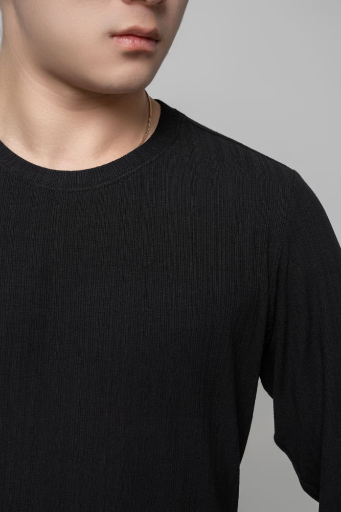 Men's Beauty Strip Round Button Top (Black)
