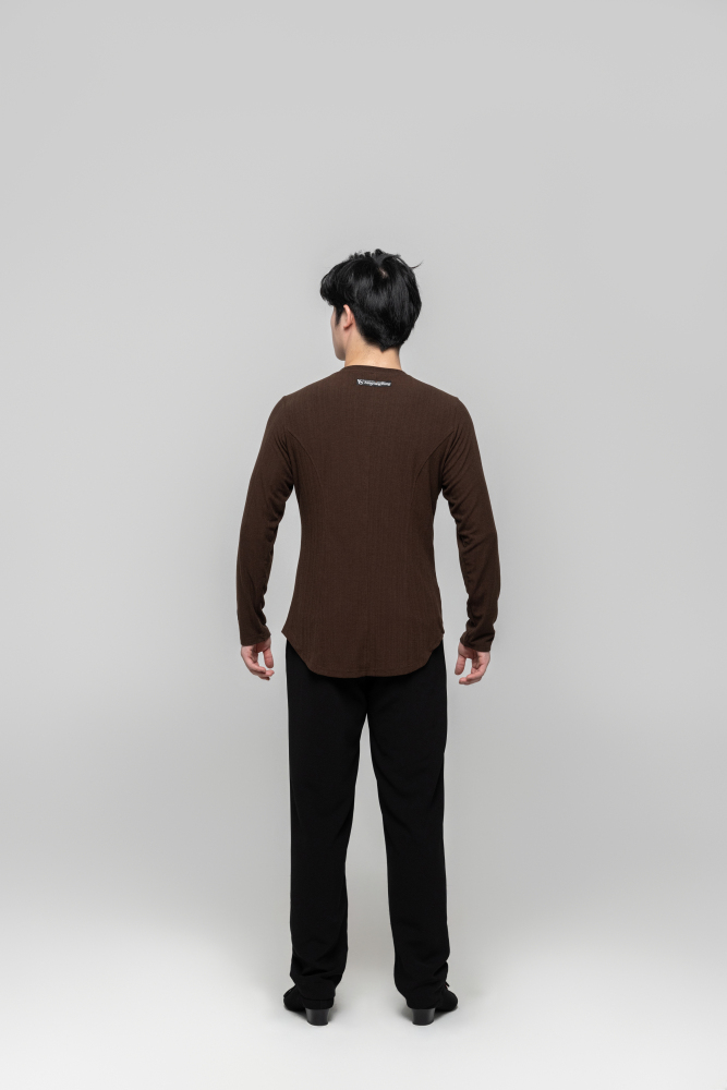 Men's Beauty Strip Round Button Top (Black)
