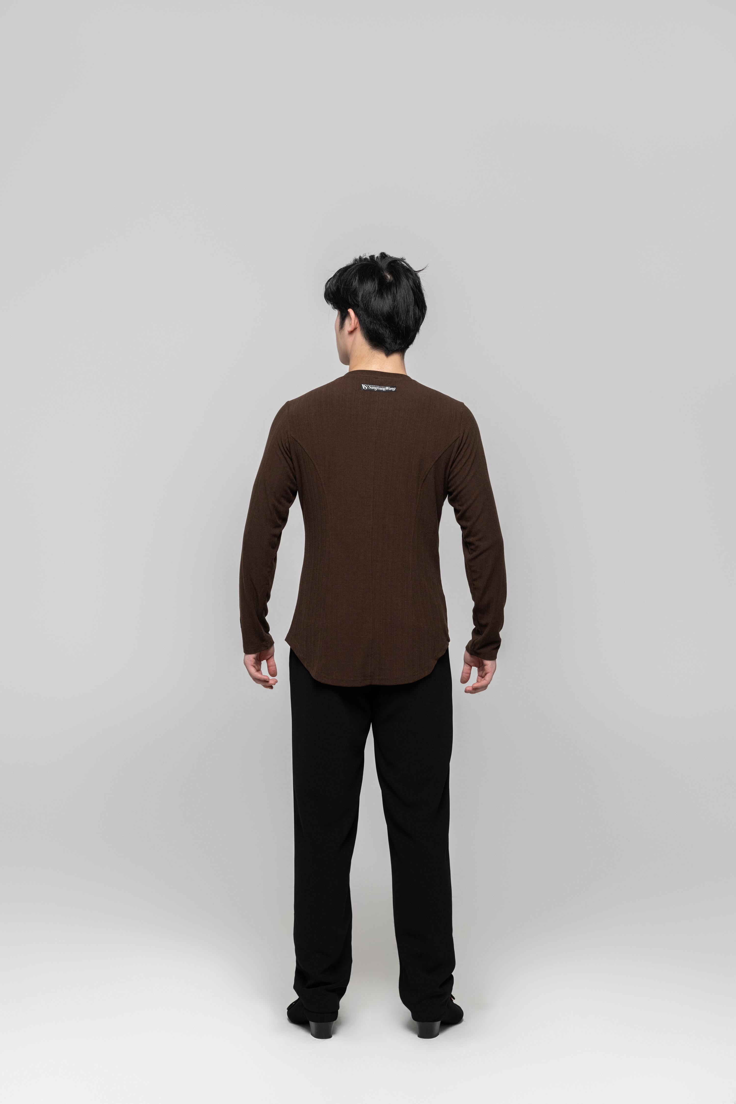 Men's Beauty Strip Round Button Top (Brown)