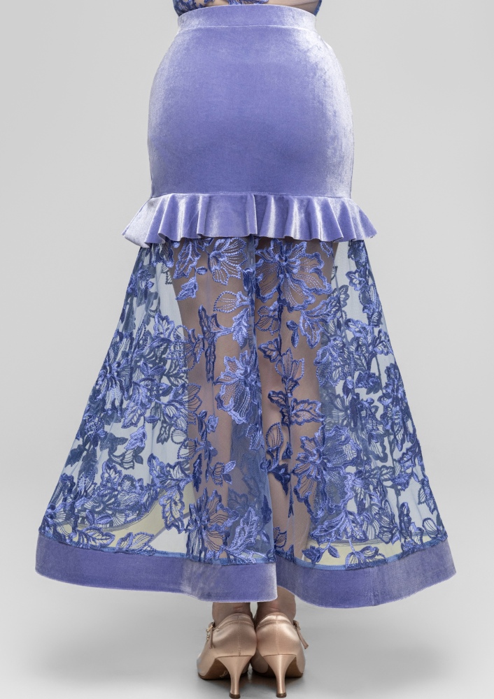 Velvet stitching roses Embroidered Modern skirt（Violets / With Sleeve Decoration）