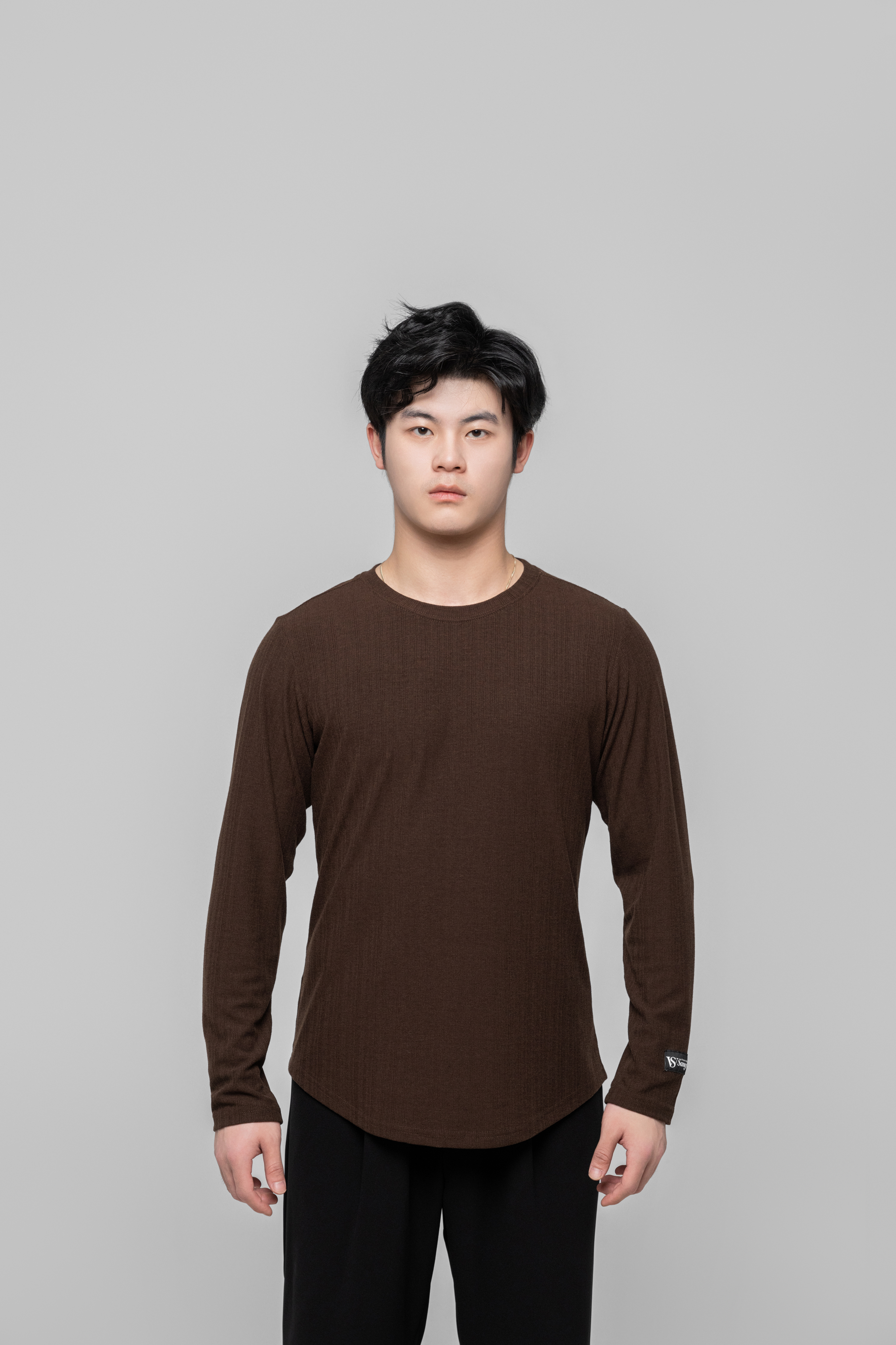 Men's Beauty Strip Round Button Top (Black)