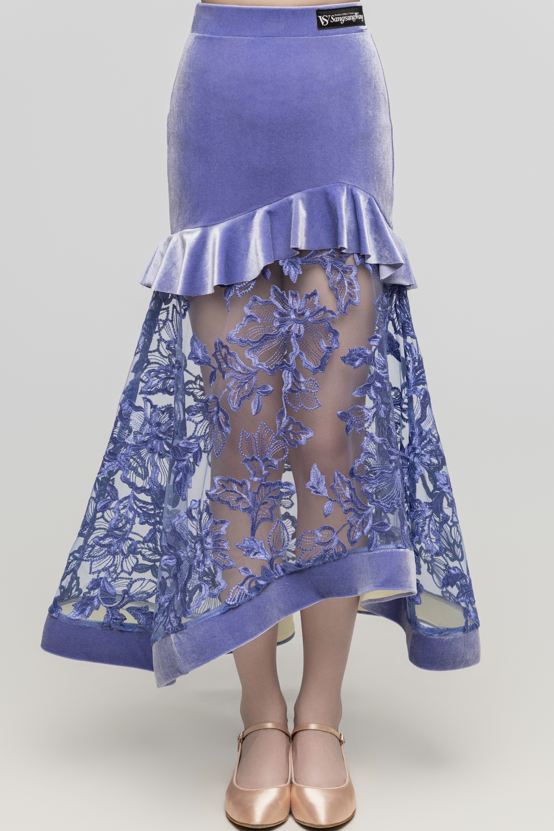 Velvet stitching roses Embroidered Modern skirt（Violets / With Sleeve Decoration）