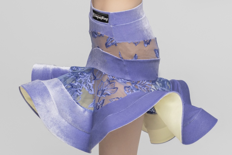 Velvet stitching roses Embroidered Latin skirt（Violets）