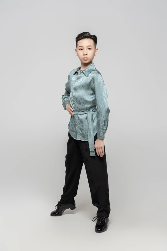 Boy Dark Embroidery pattern Shirt(Green)