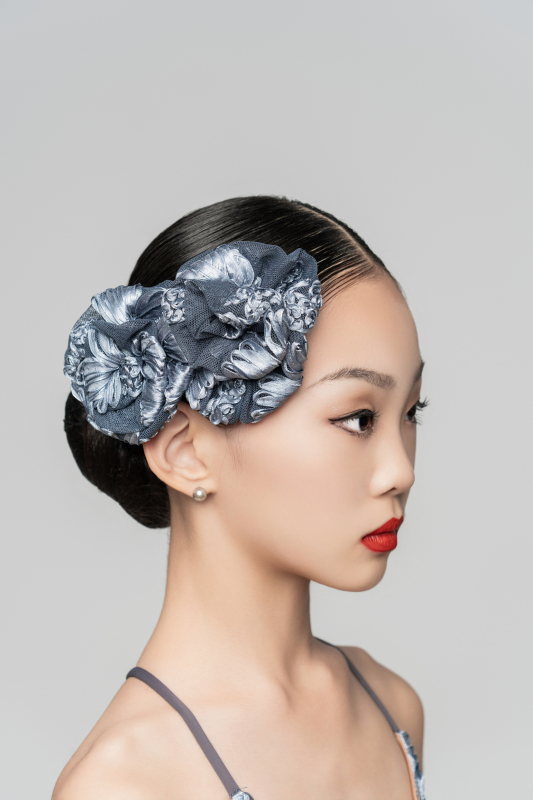 Silk Embroidery flower Bodysuit (Haze Blue / With Hair Accessories)
