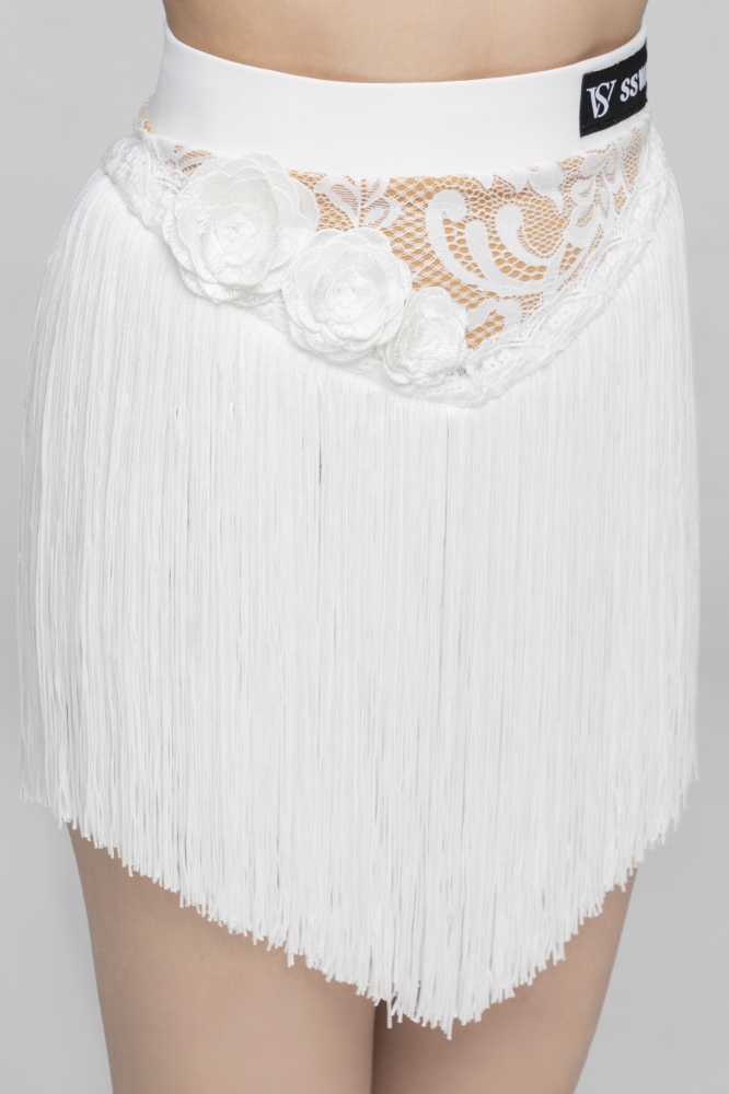 Lace flowers with triangular tassels skirt（White）