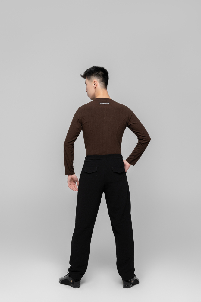 Men's Beauty Strip Round Button Top (Black)