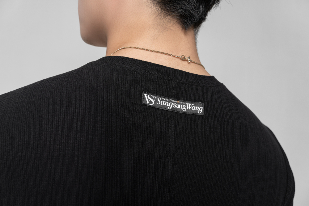 Men's Beauty Strip Round Button Top (Black)