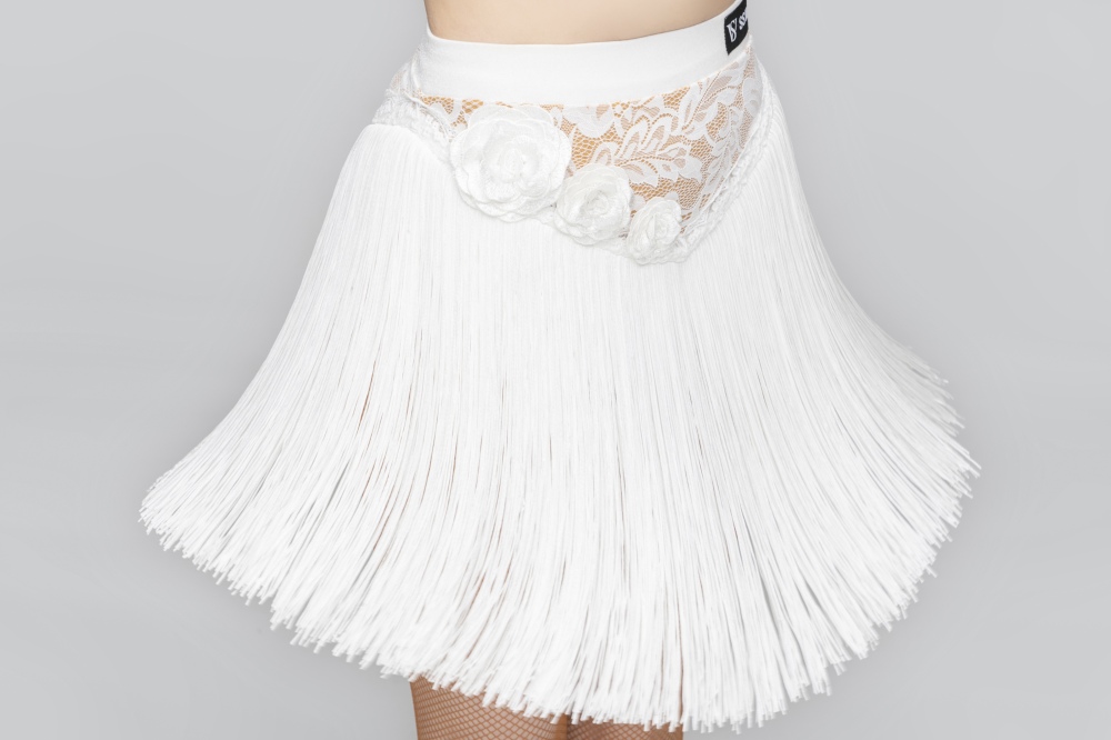Lace flowers with triangular tassels skirt（White）