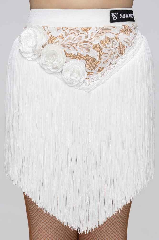 Lace flowers with triangular tassels skirt（White）