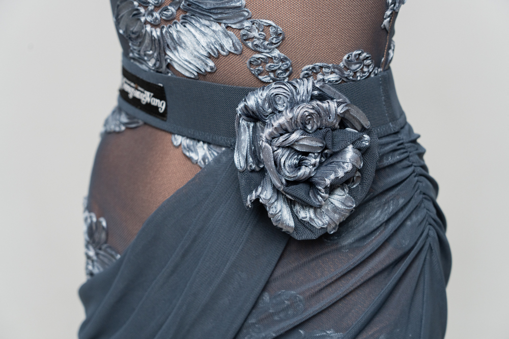 Floral mesh gauze slit Long skirt（Haze Blue）