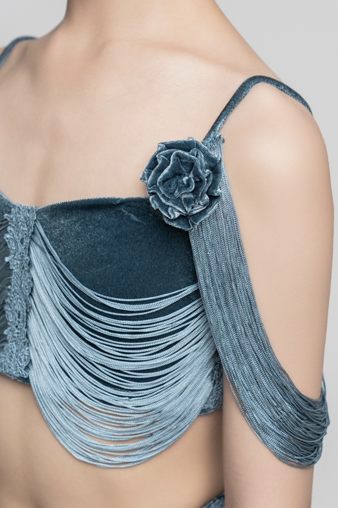 Velvet flowers Hanging Tassels Short Suspender（Black）