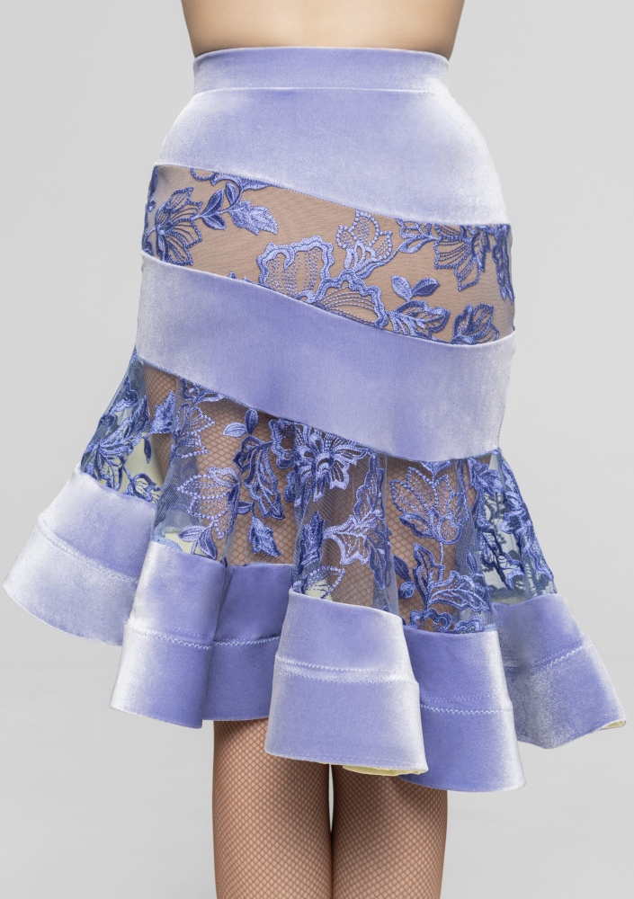 Velvet stitching roses Embroidered Latin skirt（Violets）