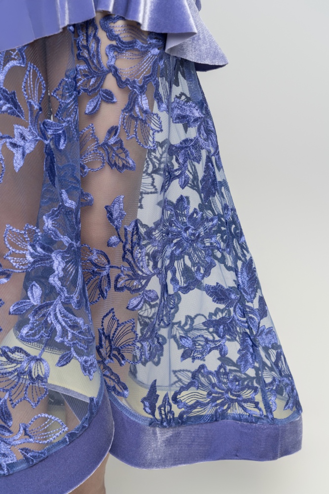 Velvet stitching roses Embroidered Modern skirt（Violets / With Sleeve Decoration）