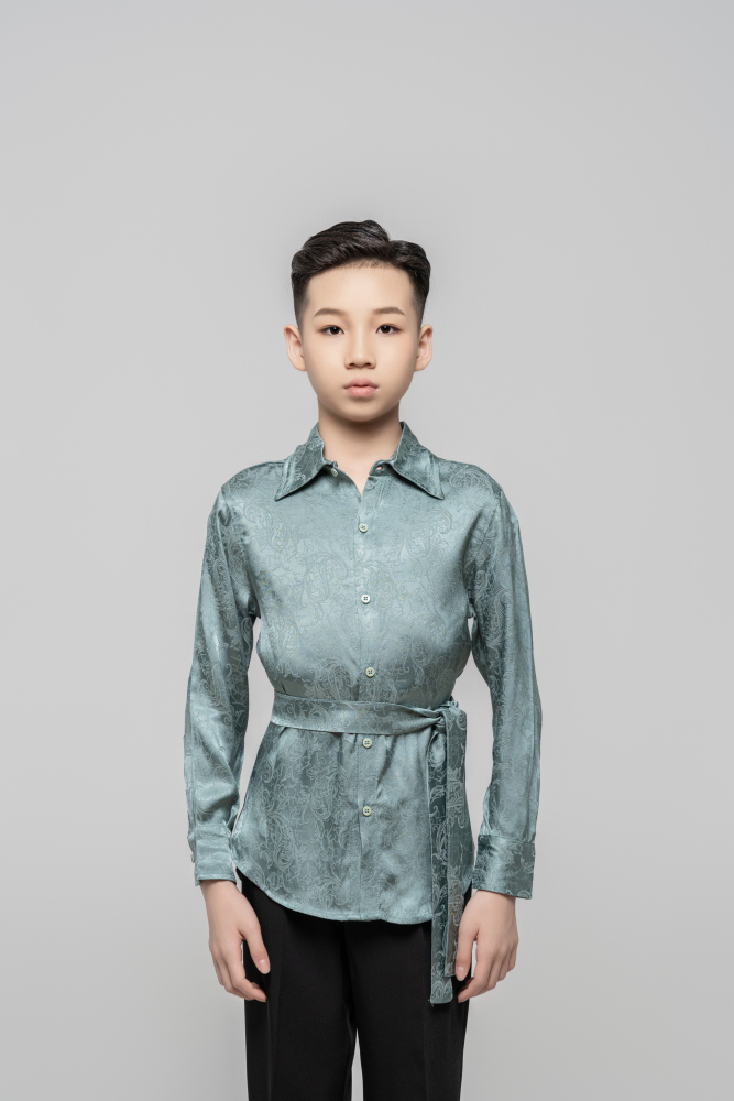 Boy Dark Embroidery pattern Shirt(Green)