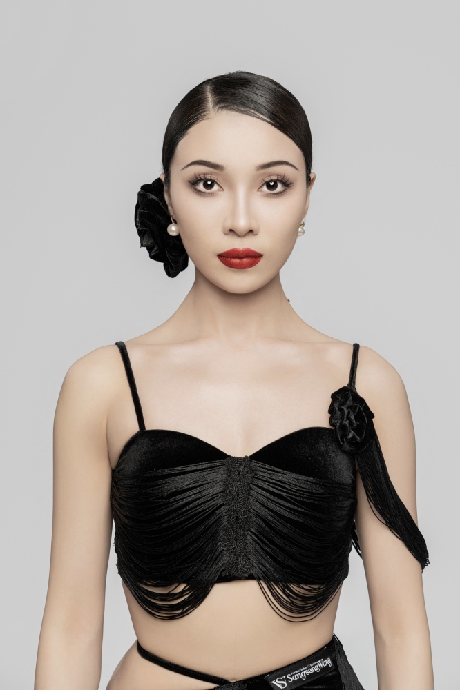 Velvet flowers Hanging Tassels Short Suspender（Black）