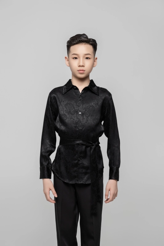 Boy Dark Embroidery pattern Shirt(Green)