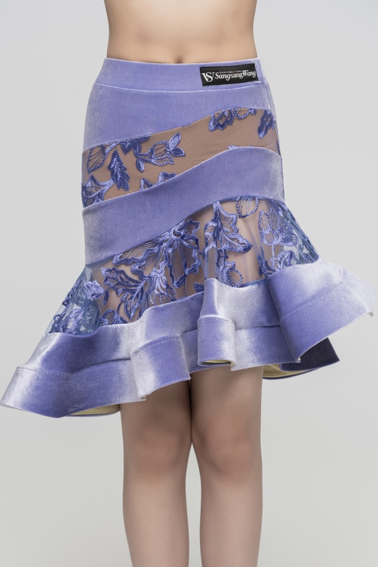 Velvet stitching roses Embroidered Latin skirt（Violets）