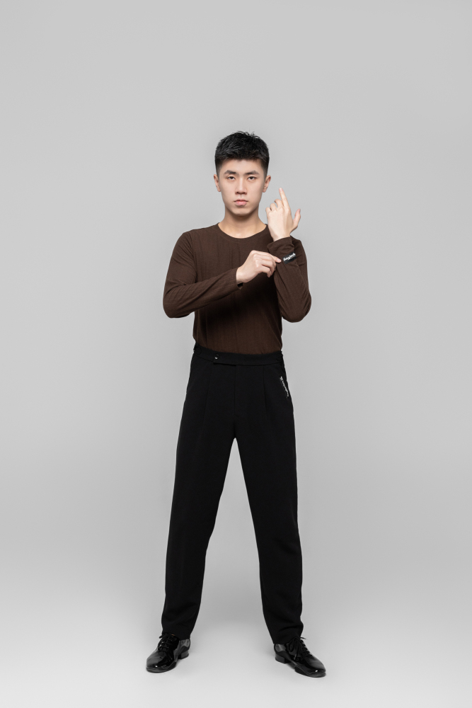 Men's Beauty Strip Round Button Top (Black)