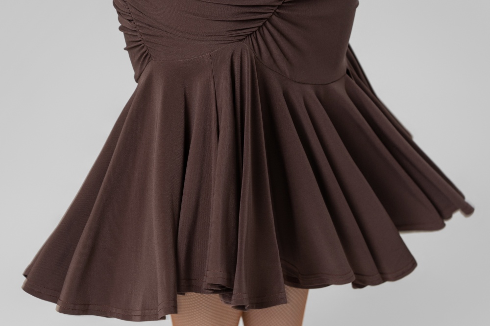 Halter Neck Pleated Sleeve Mermaid skirt （Chocolate color/With arm two flower ornament）