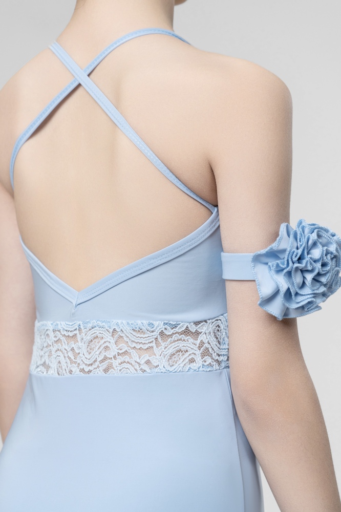Suspender patchwork lace fishtail Dress（Blue /White arm flower）