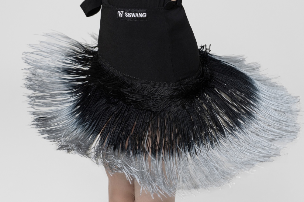 Gradient slanted belt lace-up tassels(Black and gray gradient)