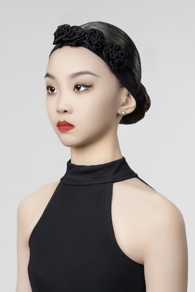 Pink gradient Short sleeveless open-back gauze dress（With Headband、Gloves）