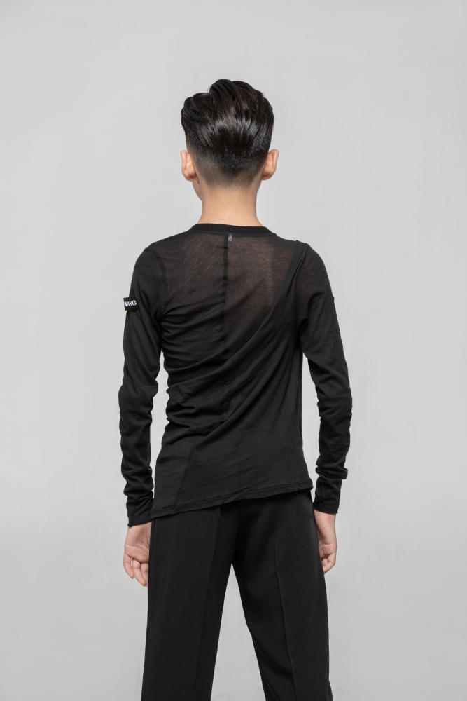 Boy Cotton Irregular Wavy Long Sleeve Top（Black）