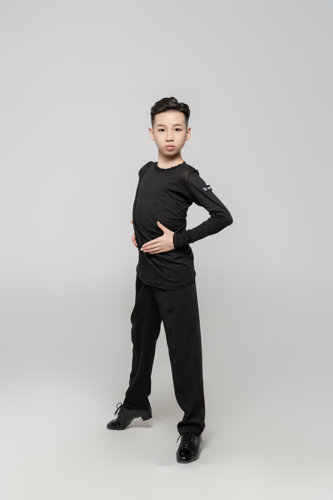 Boy Cotton Irregular Wavy Long Sleeve Top（Black）