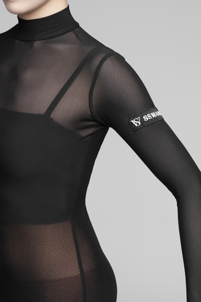 Gauze high collar long sleeve bodysuit（With suspender）