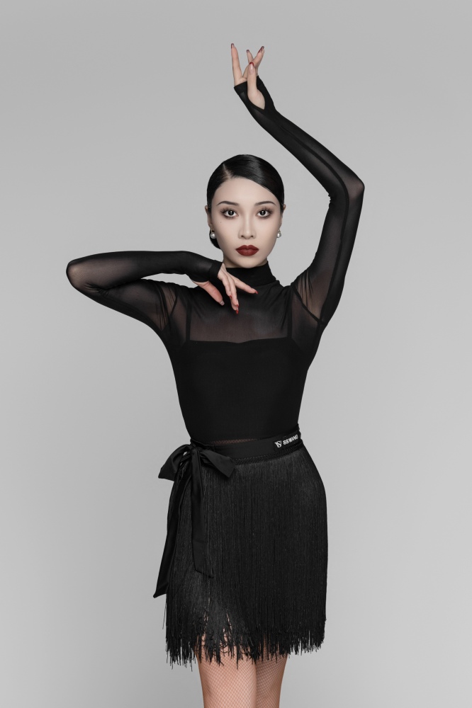 Gauze high collar long sleeve bodysuit（With suspender）
